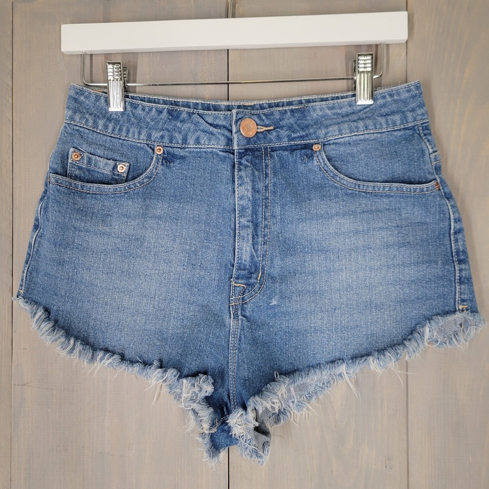 BDG Denim Micro‎ Shorts Womens 29 Blue Super High Rise Dolphin Frayed Raw Hem